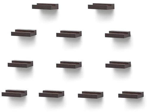 PHOENANCEE Massives Eichenholz, 12 Stück, Schallplattenregal, Wandmontage, Album-Schallplattenhalter, Bilderleiste, Schallplattenaufbewahrung, Sammlungsständer (Dunkles Walnuss, 12 Stück)