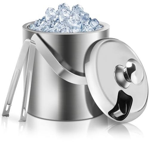 Sailnovo Seau à glace en acier inoxydable avec couvercle + pince - Accessoires pour bar de maison