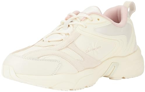 Calvin Klein Donna Sneakers Suola Grossa Retro Tennis Profilo Basso, Beige (Creamy White/Peach Whip), 38