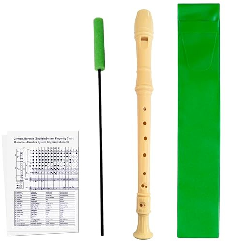 Flauta Dulce Soprano Escolar con Limpiador, Tabla de Dedos y Funda Verde Para Principiantes y Niños