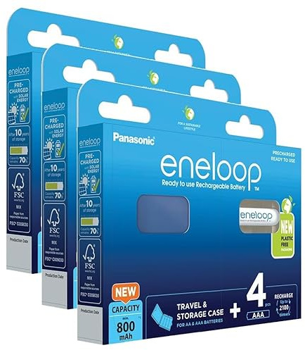 Eneloop Pack of 3 x 4 Ni-MH Micro AAA 800 mAh Rechargeable Batteries + Storage Box