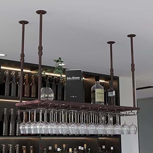 IBOWZ Deckenregal Decken Weinregal Industrielles Deckenregal aus Metall, Höhenverstellbar, Weinflaschenhalter aus Eisen, Weinhalter für Weingläser, Bars, Restaurants, Küchen, Dekorationsregal