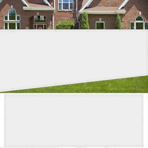 Balkon Sichtschutz 40 x 200 cm Premium Polyester Balkonverkleidung Balkonbespannung mit Ösen Kabelbinder Und Kordel für Garten Balkon Zaun Terrassen, Weiß