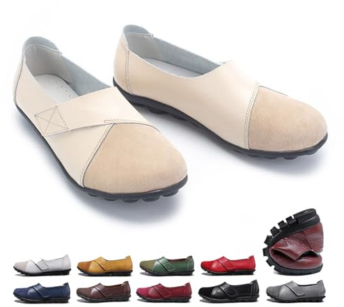 ZPLMIDE Mocasines ortopédicos para mujer de piel transpirable, de ajuste ancho, mocasines clásicos, informales, sin cordones, zapatos de senderismo