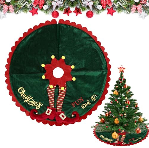 SilverChry Tappeto Albero di Natale Elfico, 125 cm/48 in Copertura Base, Copri Piede, Verde