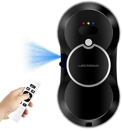 LIECTROUX HCR-10 Robot Laveur Vitre Electrique, Pulvérisation d'eau ultrasonique, routage AI, Moteur sans balais, réservoir d'eau 30ml (Noir)