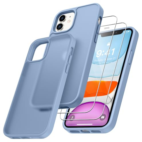Niphabe Cover rigida per iPhone 11 Custodia e 2 Pellicole in Vetro Temperato, mai ingiallimento, Traslucida Opaca Posteriore Sottile Antiurto Protettiva Case 6.1 - Azzurro