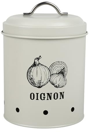 Gimel 528251 Boîte de Rangement pour Oignon - Volume Ø 14 cm H 19 cm - Boîte de Rangement de Cuisine Coloris Beige Décor Oignon