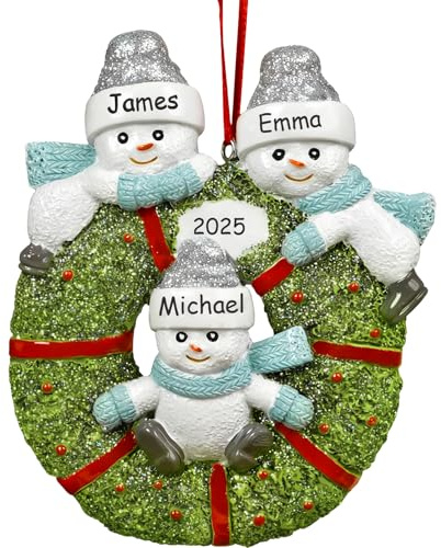 iDIY Personalisierte Weihnachtskugeln – Weihnachtsschmuck für Familien – Individuell Gravierte Namen & Jahr – Handgefertigter Personalisierter Christbaumschmuck - Familie mit 3 Personen