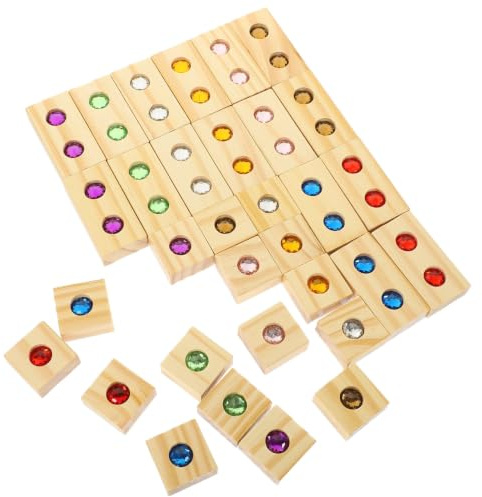 BESTonZON Holzbausteine mit Edelstein-Einlagen 32 Stück Montessori Stapelspielzeug für Kinder Kleinkinder, Pädagogisches Lernspielzeug Set zur Förderung von Feinmotorik Kreativität Bunt