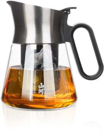 ZENS 500ML Small Glass Teapot with Infuser, Design Loose Leaf Teapot with Stainless Steel Spout for Hot Tea Diffusers, Oval Handle Clear Green Tea Infuser Pot for Loose Tea Lovers Gifts