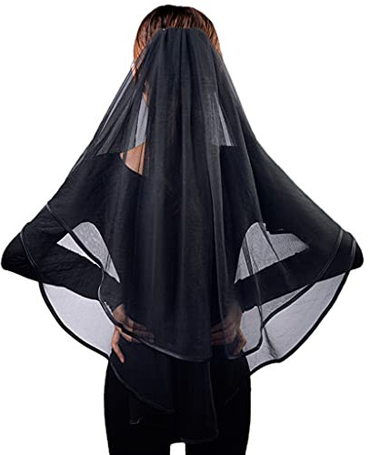 GAOSHA Schwarze Spitze Brautschleier Vintage Hochzeitsschleier für Braut Halloween Party Kopfbedeckung Fee Fotografie Schleier