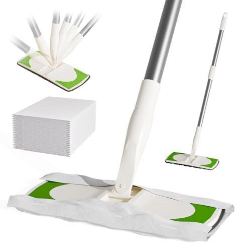 Joy Cruise Sweeper 2-in-1 Dry + Wet Cleaning Tool,Floor Mopping and Sweeping Kit Includes 1 Sweeper,40 Dry Sweeping Cloths,6 Wet Mopping Cloths