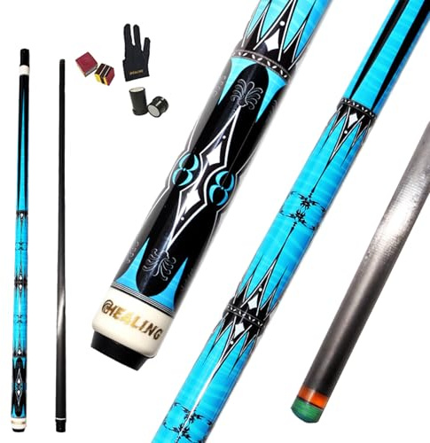 KHEALING 58 tum kolfiber biljardsvans, 12,4 mm spets biljardtillbehör, 8 tänder kontakt, lämplig för fransk biljard, 8 bollar, 9 bollar, 19–20 Oz