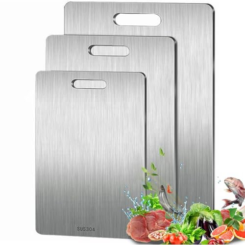 3PCS Titanium Cutting Board,Countertop Slip Proof Stainless Stick Proof Chopping Board,Double Sided Food Grade,Titanium Cutting Mat Chopping Boards for Meat,Vegetables (L)
