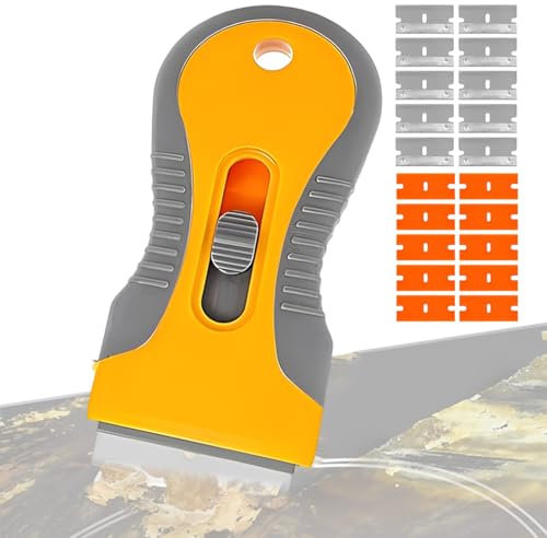 1 pezzi Raschietto Vetro con 20 Lame (10 acciaio Inox e 10 in Plastica),per Vetro Finestra Rimozione di Decalcomanie di Vinile Adesivi & Colla da Auto, Barchee Altre Superfici Delicate