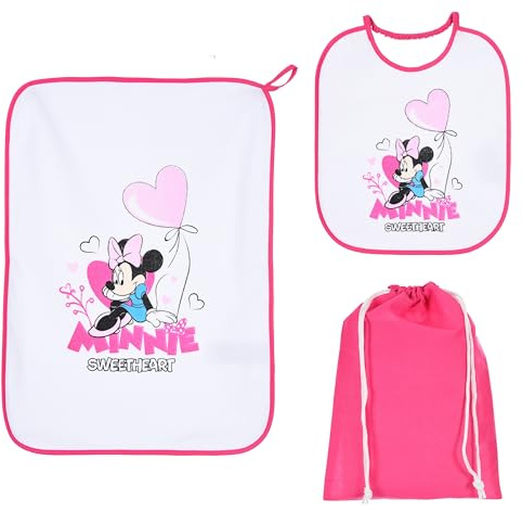 Set de crèche 3 pièces CARTOON, bavoir et petite assiette avec dos plastifié, sac, ensemble pour le repas