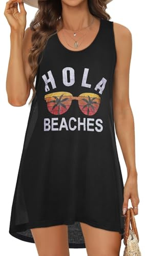 Gosunny Damen Badeanzug Sommer Tank Kleider Strand(Schwarzer Strand,XL)