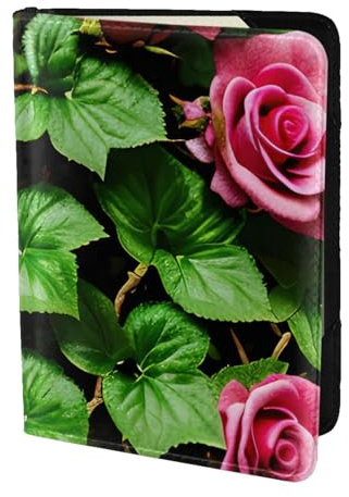 WOPQS Porte-passeport floral rose lierre avec feuilles 14 cm accessoires de voyage organisateur de couverture de documents