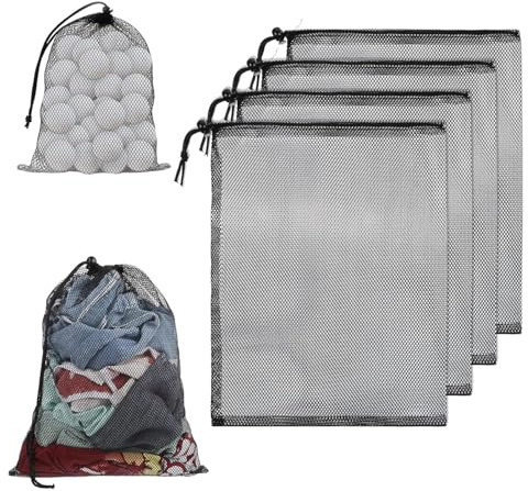4 Pcs Net Laundry Bags with Drawstring, Drawstring Organizer Storage Bags, 35×40cm Mesh Laundry Bags for Washing Machine, Delicates, Bra, Socks