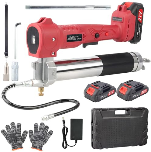 Akku Fettpresse: Elektrische Fettpresse 10.000 PSI mit 2 Akkus 21 V 2.000 mAh, Förderleistung 100 g/min, Fassungsvermögen 600 ml, 1 m Langer Schlauch, Fettpresse klein für Traktoren, Bagger