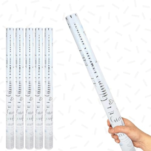White Paper Biodegradable Extra Large Confetti Cannon 80cm – Pack of 5 – Party Poppers Environment Friendly Confetti Popper Shooter for Weddings, Parties, Celebrations & Events