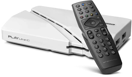 Dreambox Play UHD Android TV Box Weiß | 4K HDR Media OTT-Player mit AV1, HDMI 2.1, Bluetooth 5.1, Dual-WiFi, Android 11 | Kompakt & leistungsstark – inkl. RC20 Remote und HTS e-com HDMI