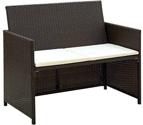 QJBSAVVA 2-Sitzer Gartensofa Braun 100x56x85 cm Poly-Rattan Outdoor Sofa wetterfest mit abnehmbaren Kissen, platzsparendes Balkon-Sofa kleine Sitzecke für Terrasse, Garten & Balkon