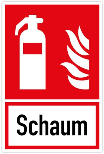 Aufkleber Kombi + Text „Schaum-Feuerlöscher“ Hinweis Brandschutzzeichen Sticker Folie selbstklebend Symbol nach ISO 7010 (F001) | 20 x 30 cm Made in Germany