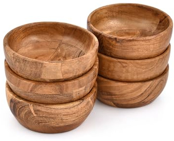 ARAMBH Schüssel-Set mit 6 Holzschalen für Lebensmittel, Gewürze, Beilagen, Vorspeisen, handgefertigt, umweltfreundlich, Servierschalen für Snacks und Unterhaltung (12,7 x 12,7 x 5,08 cm)