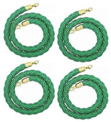 Färgat hampaflätat rep stanchion set med klämmor i rostfritt stål – 4-pack (40 tum) – perfekt för folkkontroll, hotell, evenemang, fester och köhantering
