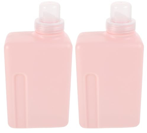 IWOWHERO 2 Stück 1000 ml Waschmittelspender Quadratisch Auslaufsicher Nachfüllbar Kunststoff Rosa Dosierflaschen für Waschmittel Shampoo und Flüssigseife Platzsparend für Waschküche Bad