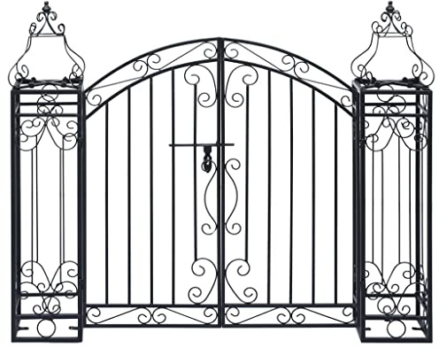Logeirevo Ornamental Garden Gate, Metal Security Outdoor Gates for Yard, Wrought Iron Fence with Lock, 48x8.1x39.4,-126