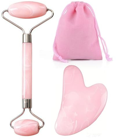 DAFNE Gua Sha Stein und Gesichtsroller Rosenquarz, Guasha Set Beauty Massager, Jade Roller, Verbesserung Von Feinen Linien, geschenke für frauen, Geschenk für Frauen