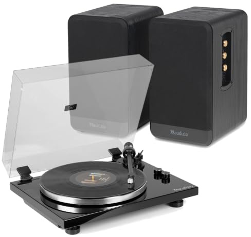 Audizio Toledo Bluetooth Record Player with Wireless Bookshelf Speakers, Hi-Fi Turntable Record Player with Speaker System, AT3600 cartridge, HDMI ARC, Optical, RCA