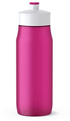 Emsa 518085 Squeeze Sport-Trinkflasche | 0,6 Liter Fassungsvermögen | Ohne BPA | 100% auslaufsicher und spülmaschinengeeignet | Robust und stylisch | Pink/ Weiß