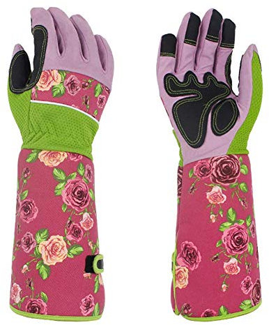 Rosenschnitthandschuhe für Damen, Gartenhandschuhe, rosa, schöne dornensichere Gartenhandschuhe mit langen Ärmeln aus Segeltuch zum Blumen Pflanzen