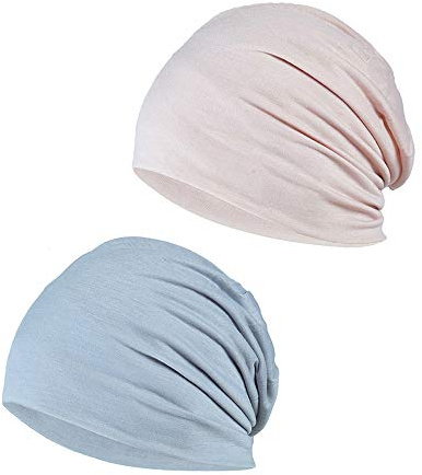 YOFASEN Bonnet Slouchy - Cancer Chimio Casquette en Coton Turban Chapeau Extensible Musulman Foulard pour Femmes Hommes(Paquet de 2), Beige + Gris Clair, One Size