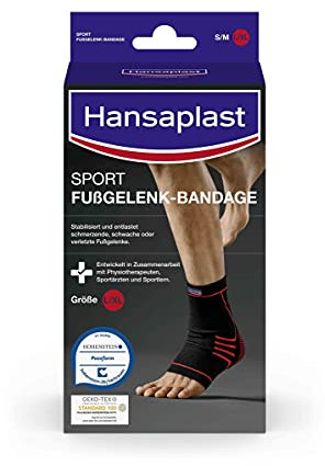 Hansaplast Sport Fußgelenk-Bandage, Sprunggelenkbandage schont und unterstützt das Gelenk, Knöchelbandage passend für das rechte und linke Fußgelenk, Größe L/XL