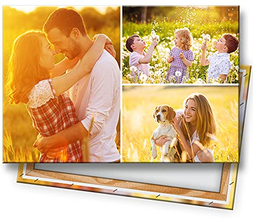 KL KUNSTLAB Fotocollage. Deine 3 Fotos auf Leinwand 30x20 cm Querformat. Holzrahmen Personalisierbar. Fotogeschenk selbst gestalten. Sofort hochladen.