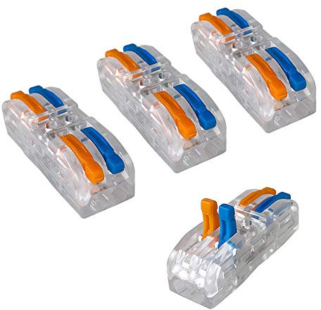 Aiqeer 16 Pezzi SPL-2 Leva-Dado Cavo Connettore, 2 in 2 out Bilaterale Trasparente Conduttore Compatto Connettore, Morsettiera Connettore Molla, Morsettiera Cavo Connettore Rapido (Leva Multicolore)