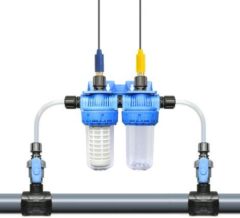GT-Technik Doppel-Bypass Messzelle Durchflussarmatur/Elektrodenhalter-Set für 12mm Elektrode Einstabmessketten mit Anbohrschellen 50 mm - Ideal für Pool-Elektroden PH/REDOX Pool Chlor Redox