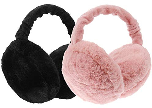 VORCOOL 2 pack Women S Ear Muffs Pink Solid Color Winter Earmuffs Folding Warm Ear Cover for Cold Weather Outdoor Travel Skiing and Cycling