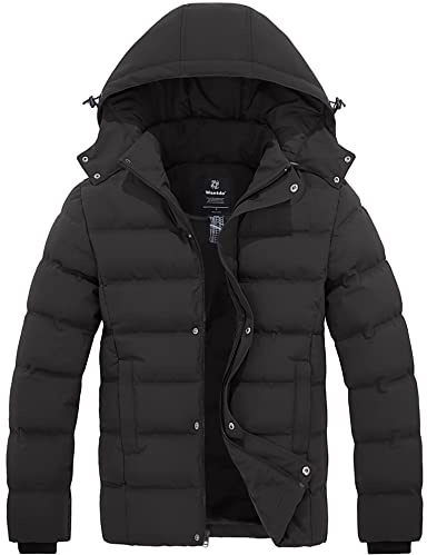 Wantdo Men's Winter Warm Jacket Lightweight Outdoor Jacket Thicken Cotton Coat Hooded Puffer Coat Grey M