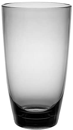 KLIFA- ETON, 20.8 oz, Set of 6, Acrylic Highball Drinking Glasses Set, Iced Tea Cups, BPA-Free, Stackable Plastic Drinkware, Dishwasher Safe Cups, Gray-Black