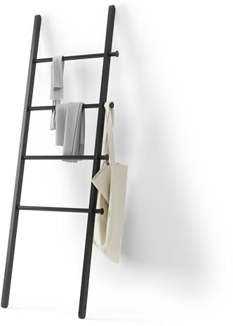 Umbra Leana Decorative Ladder, Expandable Blanket Rack, Bathroom Towel Holder, and Clothes Organizer, Regular, Black