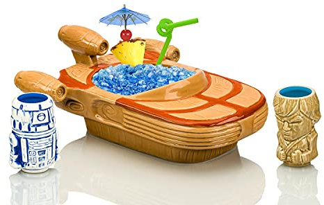 Geeki Tikis Star Wars Landspeeder Bowle mit Luke und R2-D2 Mini-Muglets, offizielles Lucasfilm-Sammel-Tiki-Becher, Cocktailgläser, tropisches Trinkgeschirr für Zuhause, Barzubehör-Set