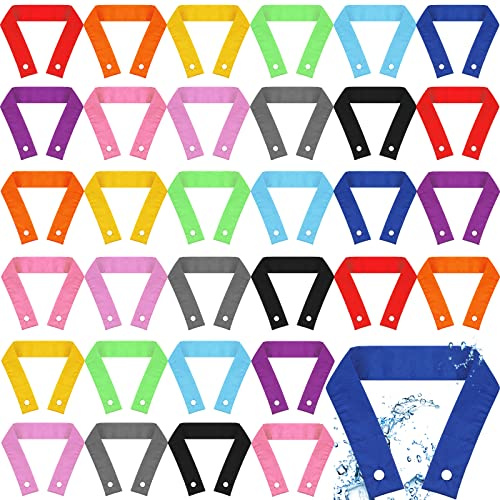 Retisee 36 Pieces Cooling Neck Wraps Neck Cooling Tube Ice Scarf Cooling Bandana Headband Neck Coolers Tie Around Neck Accessories for Summer Heat Women Men Kids Dogs Outdoor, 12 Colors