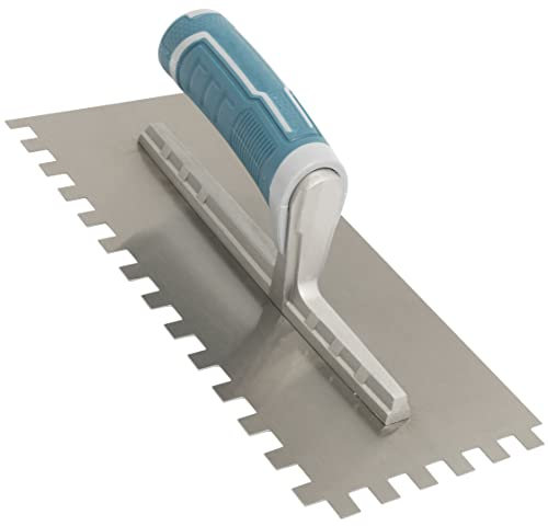 AERZETIX - C64839 - Cazzuola dentata per piastrelle/frattone con denti 10x10mm - attrezzo manuale per costruzione - manico in plastica - edilizia muratura intonacata - in acciaio