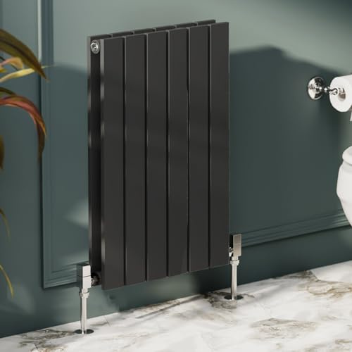 Go Bathrooms Pinta Vertical Black Radiator 600 x 408mm Matt Black Flat Panel Double Column Vertical Wall Mounted Slim Designer Radiator